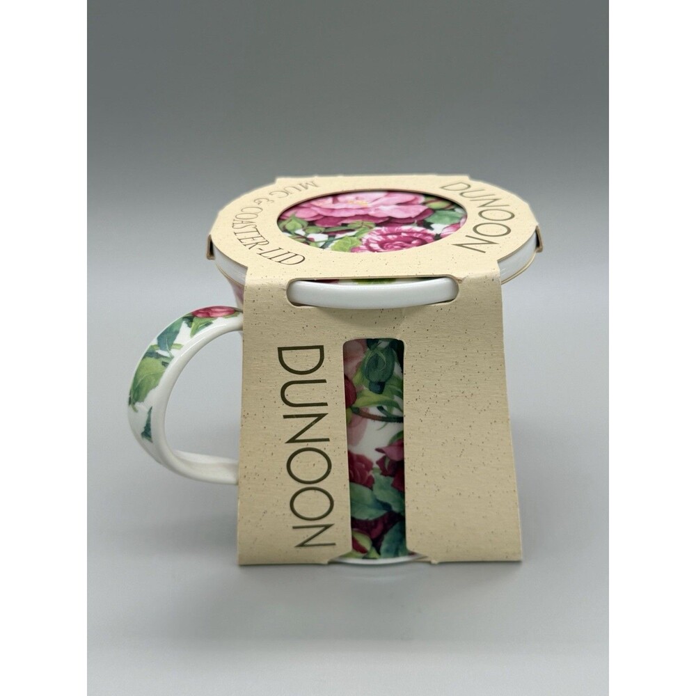 Dunoon Chartwell Pink Rose Mug Coaster Lid Set Michèle Aubourg Fine Stoneware